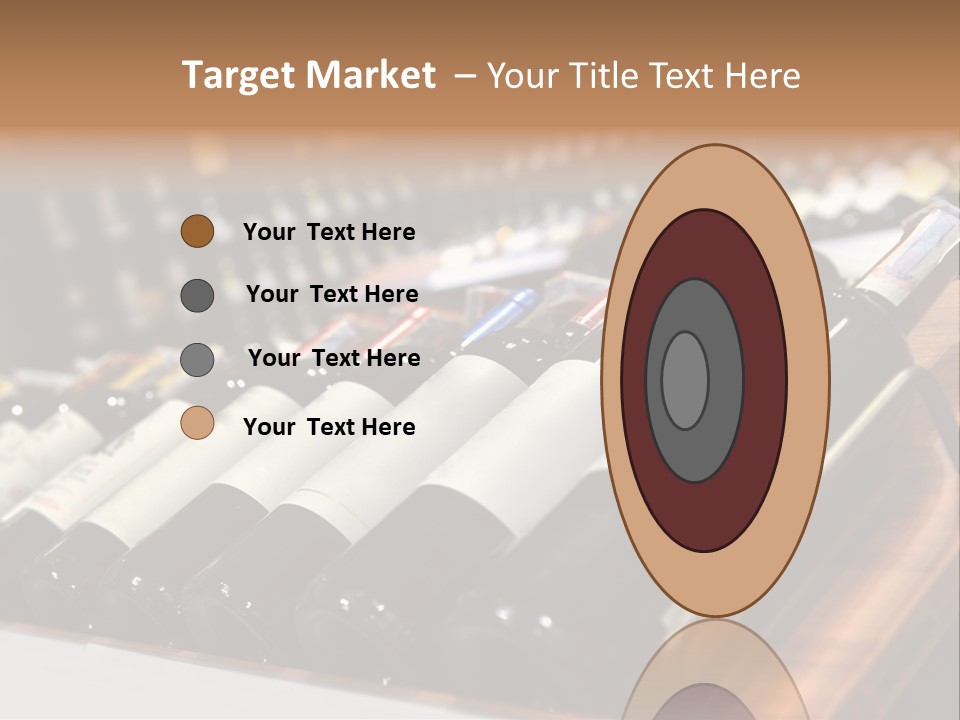 A Row Of Wine Bottles Sitting On Top Of A Wooden Table PowerPoint Template