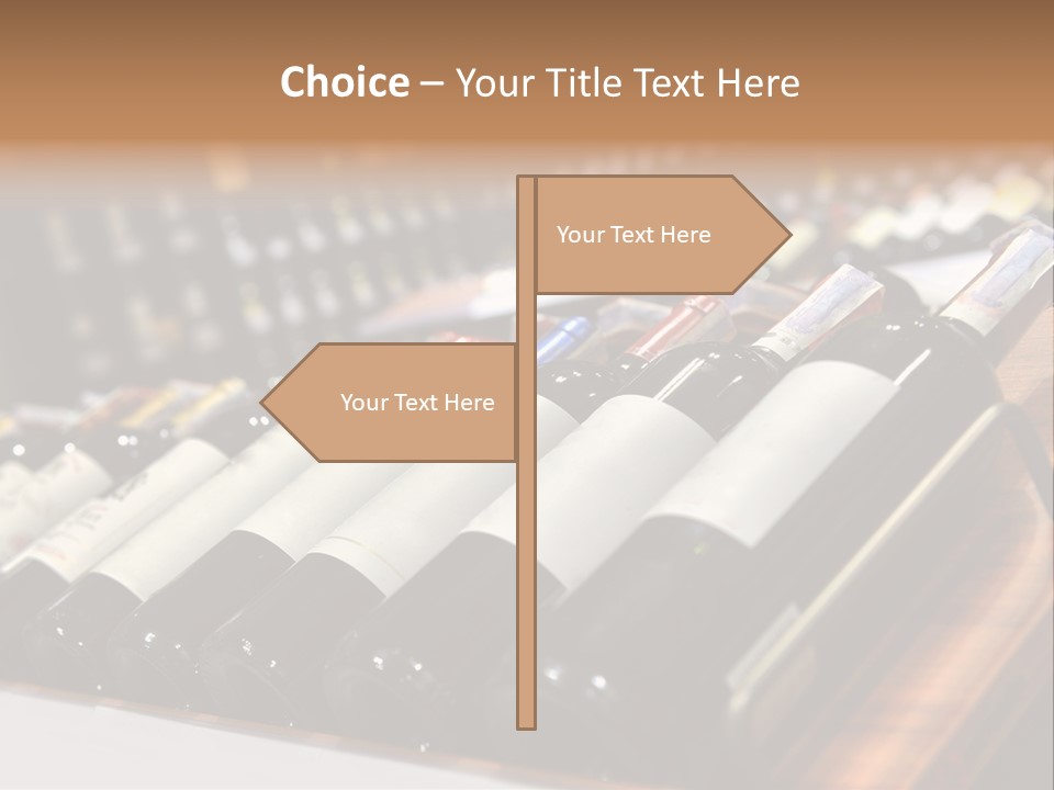 A Row Of Wine Bottles Sitting On Top Of A Wooden Table PowerPoint Template