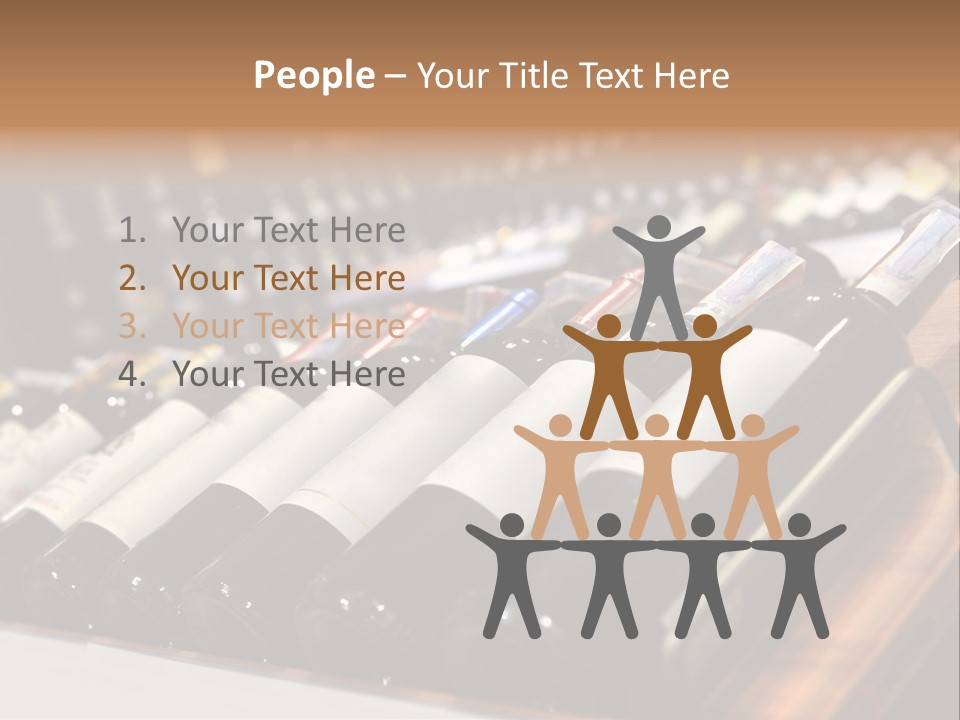 A Row Of Wine Bottles Sitting On Top Of A Wooden Table PowerPoint Template