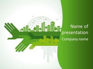 A Green Powerpoint Presentation With A City In The Background PowerPoint Template