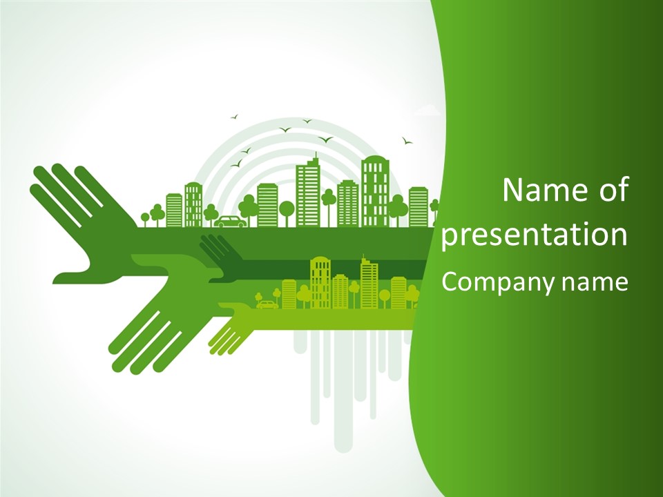 A Green Powerpoint Presentation With A City In The Background PowerPoint Template