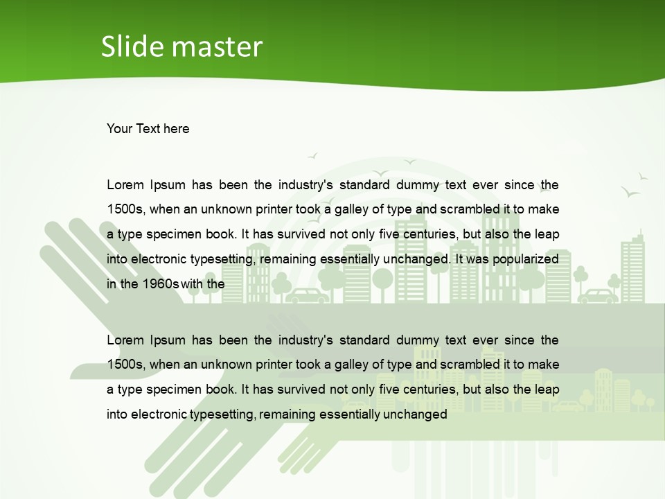 A Green Powerpoint Presentation With A City In The Background PowerPoint Template