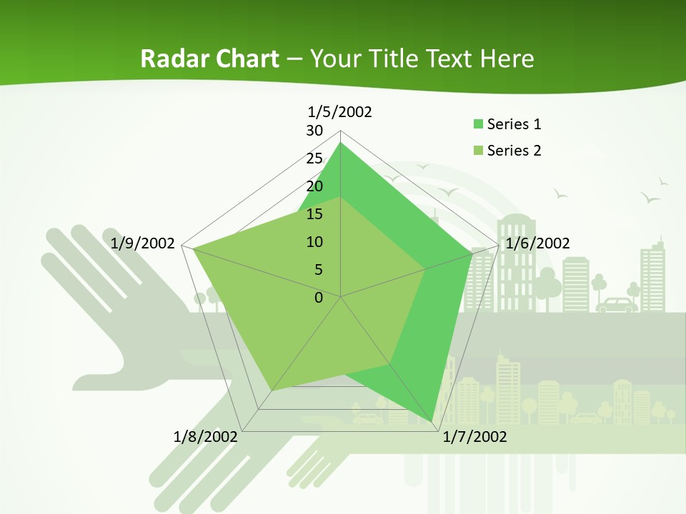 A Green Powerpoint Presentation With A City In The Background PowerPoint Template