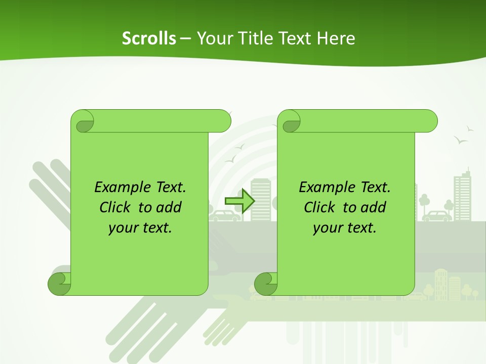 A Green Powerpoint Presentation With A City In The Background PowerPoint Template