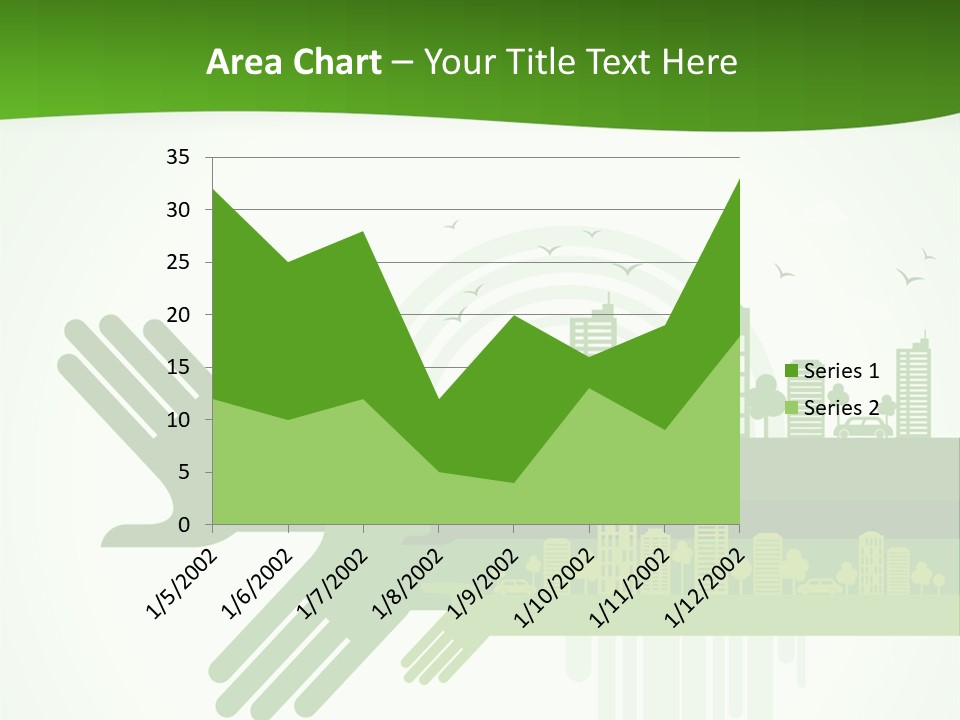 A Green Powerpoint Presentation With A City In The Background PowerPoint Template