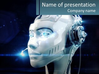 A Robot With Headphones Is Shown In This Powerpoint Presentation PowerPoint Template