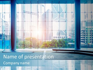 An Empty Room With Large Windows And A Bright Sun In The Background PowerPoint Template