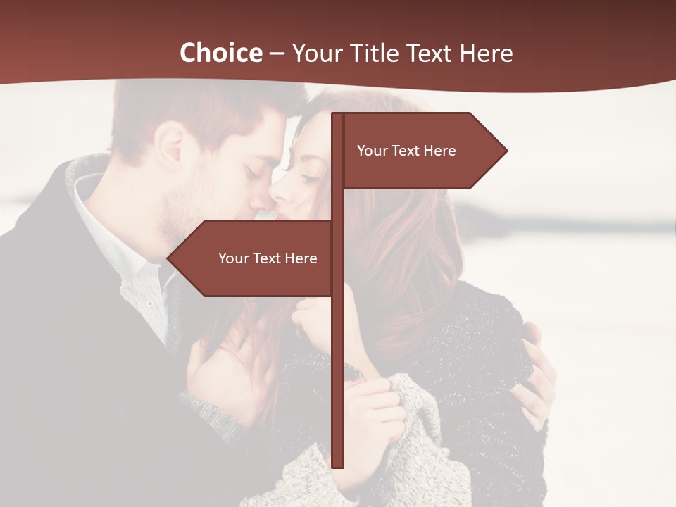 A Man And A Woman Kissing In Front Of A Brown Background PowerPoint Template