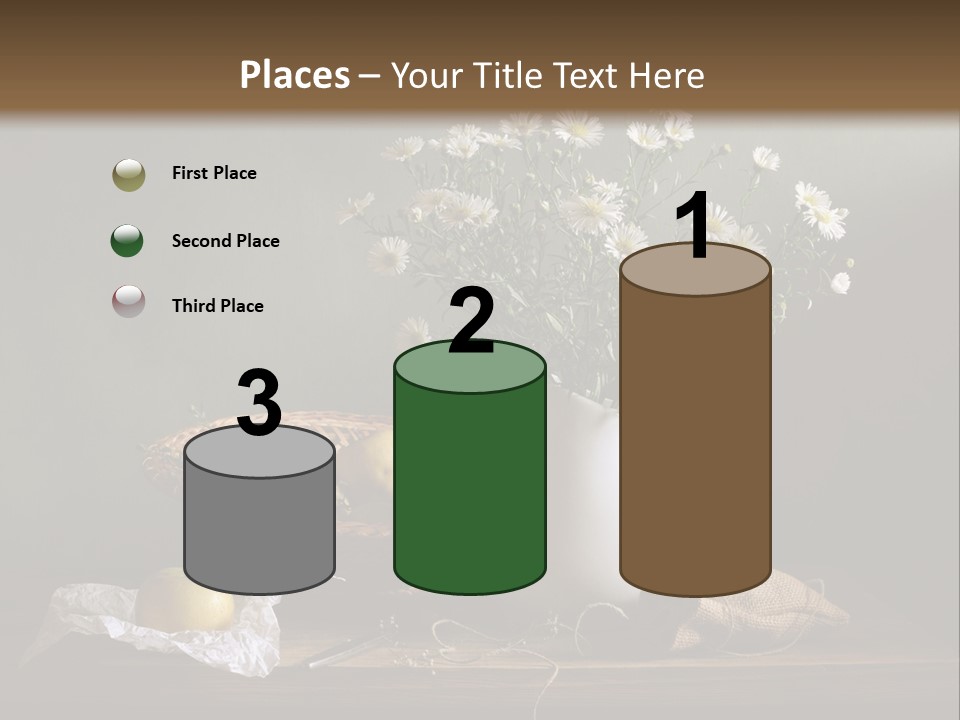A Vase Of Daisies And Apples On A Table PowerPoint Template