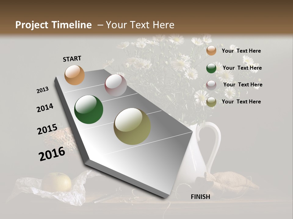 A Vase Of Daisies And Apples On A Table PowerPoint Template