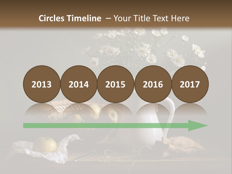 A Vase Of Daisies And Apples On A Table PowerPoint Template