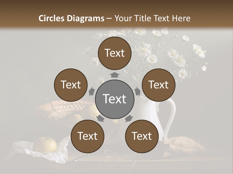 A Vase Of Daisies And Apples On A Table PowerPoint Template