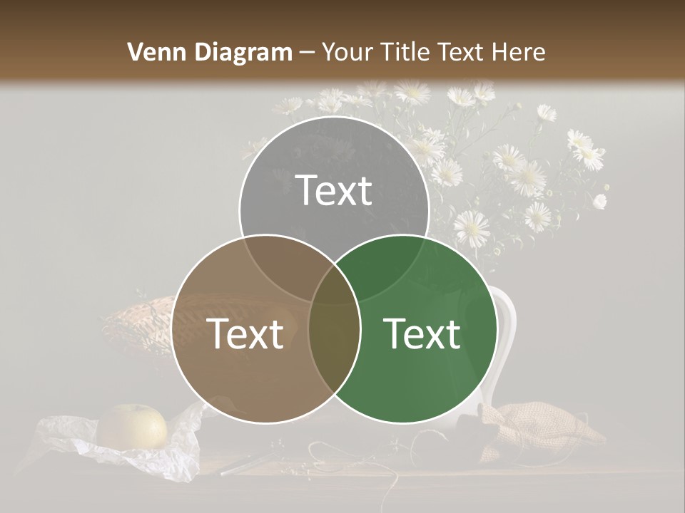A Vase Of Daisies And Apples On A Table PowerPoint Template
