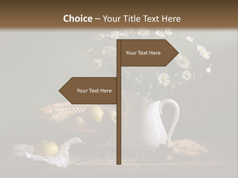 A Vase Of Daisies And Apples On A Table PowerPoint Template
