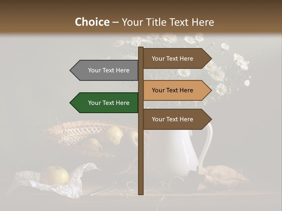 A Vase Of Daisies And Apples On A Table PowerPoint Template