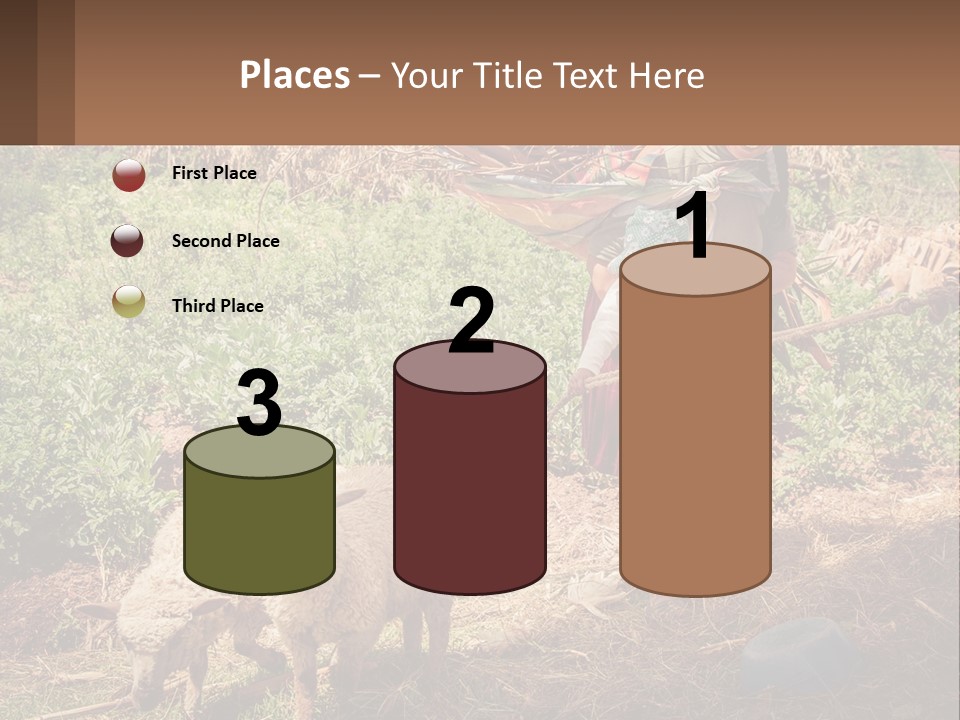 A Woman With A Child And A Sheep In A Field PowerPoint Template