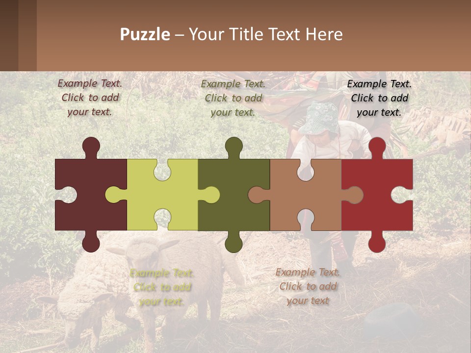A Woman With A Child And A Sheep In A Field PowerPoint Template