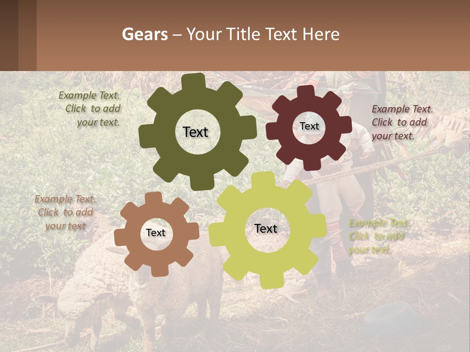 A Woman With A Child And A Sheep In A Field PowerPoint Template