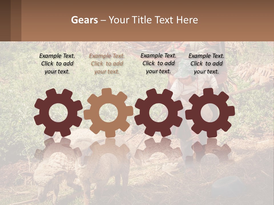 A Woman With A Child And A Sheep In A Field PowerPoint Template