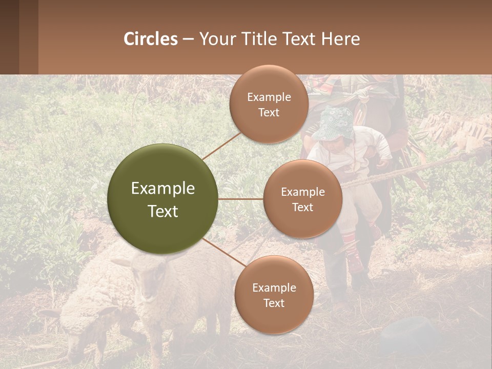 A Woman With A Child And A Sheep In A Field PowerPoint Template