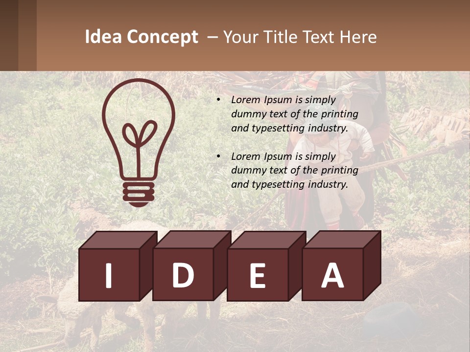 A Woman With A Child And A Sheep In A Field PowerPoint Template