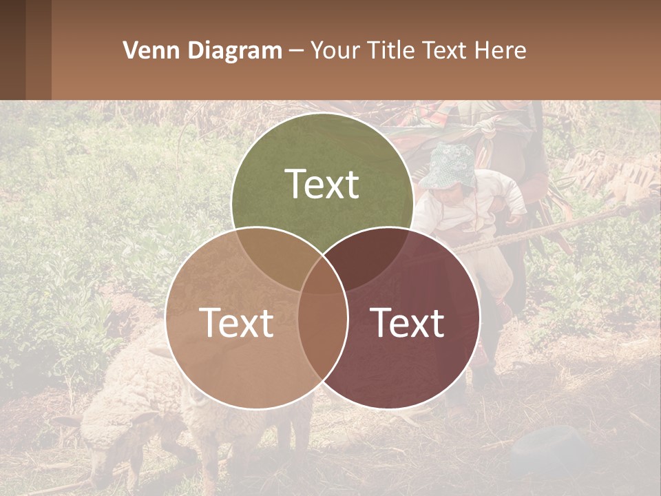 A Woman With A Child And A Sheep In A Field PowerPoint Template