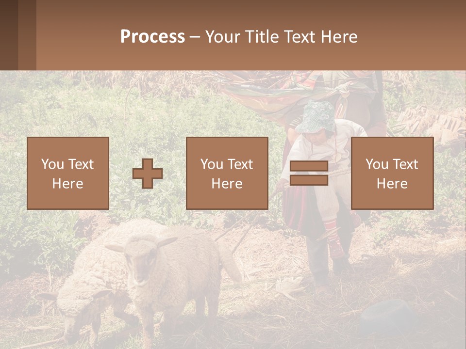 A Woman With A Child And A Sheep In A Field PowerPoint Template