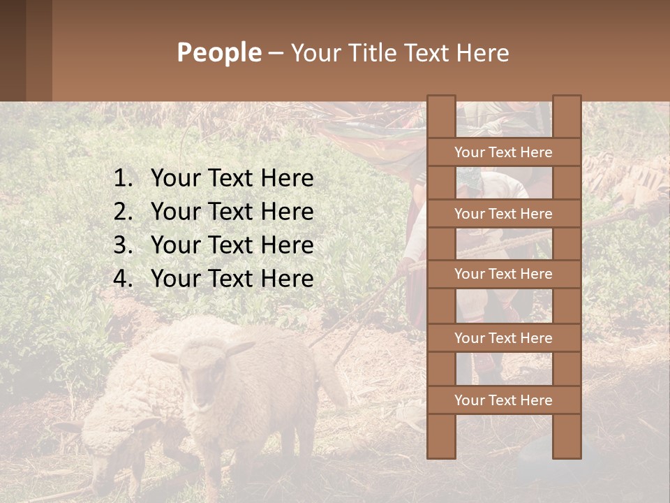 A Woman With A Child And A Sheep In A Field PowerPoint Template