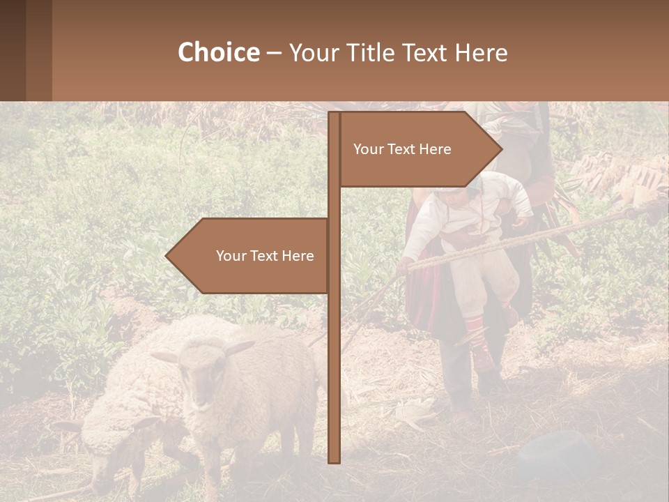 A Woman With A Child And A Sheep In A Field PowerPoint Template