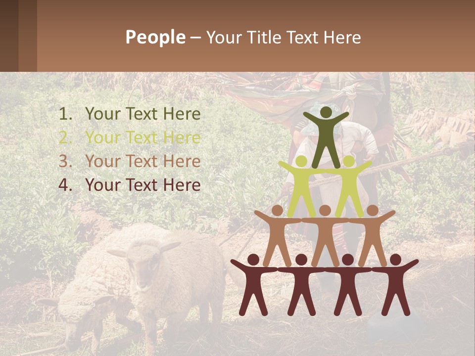 A Woman With A Child And A Sheep In A Field PowerPoint Template