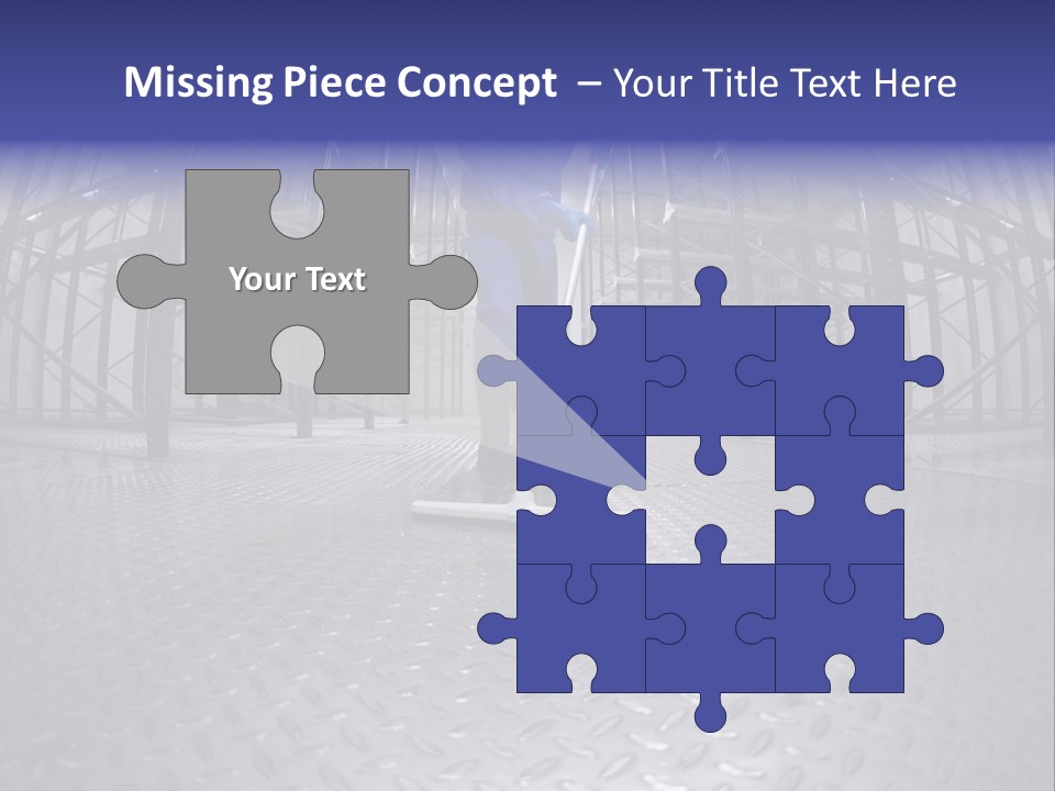 A Man In A Blue Coverall Is Cleaning The Floor With A Mop PowerPoint Template