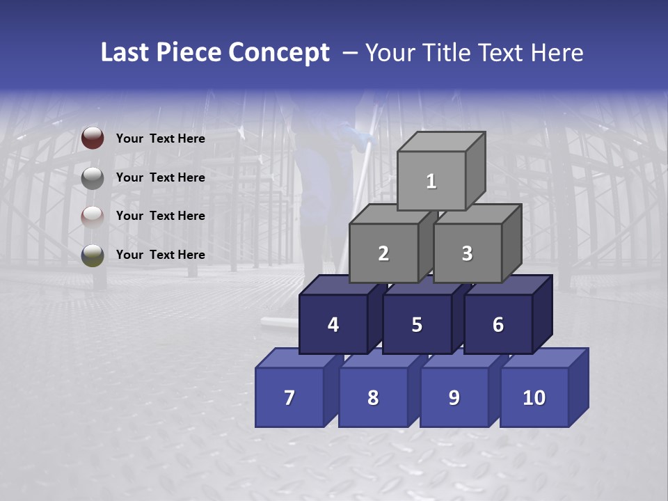 A Man In A Blue Coverall Is Cleaning The Floor With A Mop PowerPoint Template
