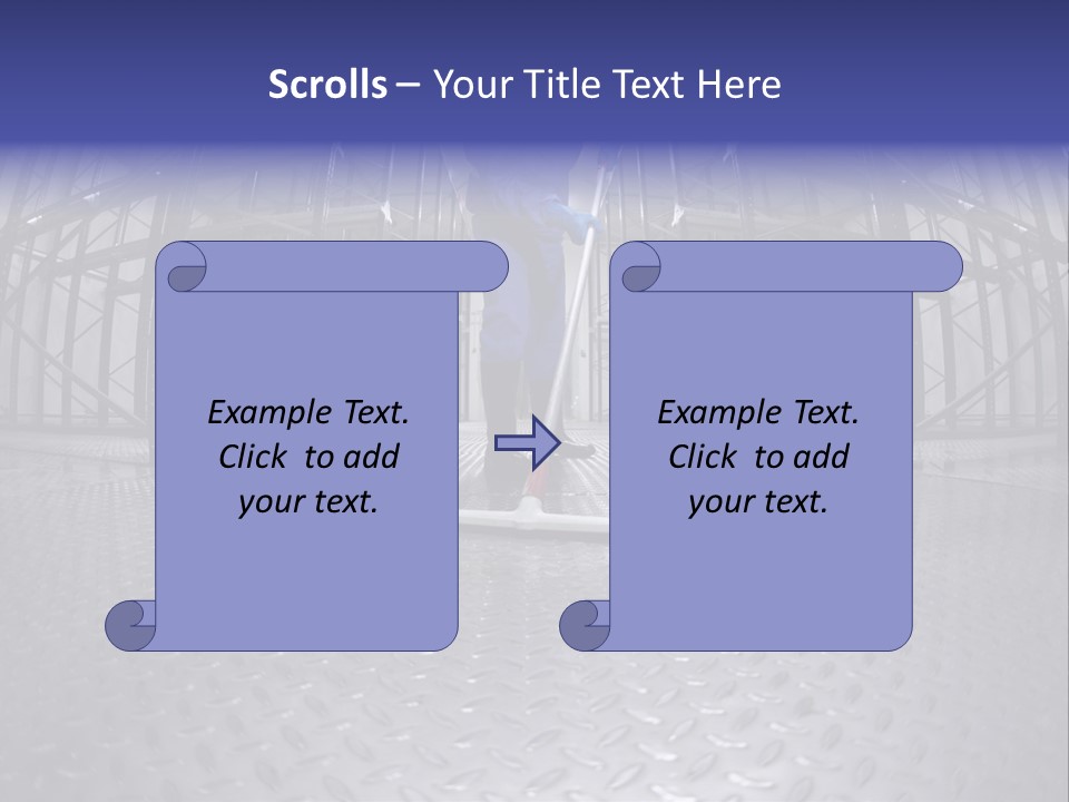 A Man In A Blue Coverall Is Cleaning The Floor With A Mop PowerPoint Template
