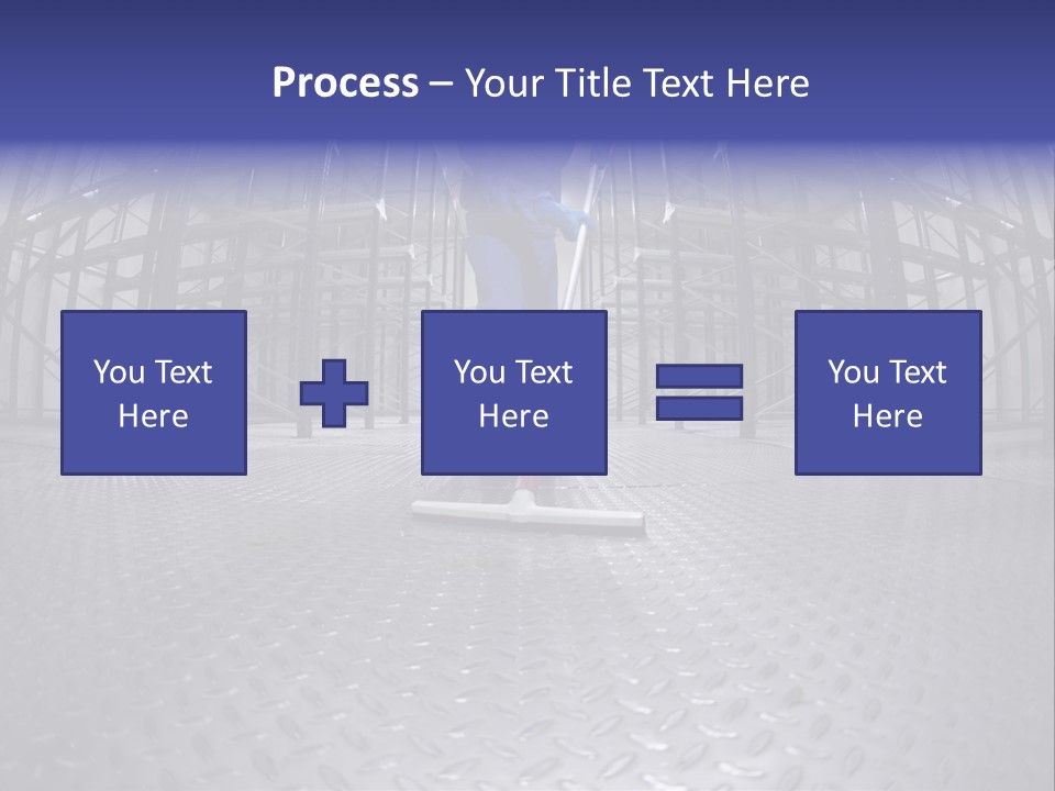 A Man In A Blue Coverall Is Cleaning The Floor With A Mop PowerPoint Template