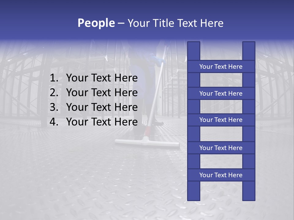 A Man In A Blue Coverall Is Cleaning The Floor With A Mop PowerPoint Template