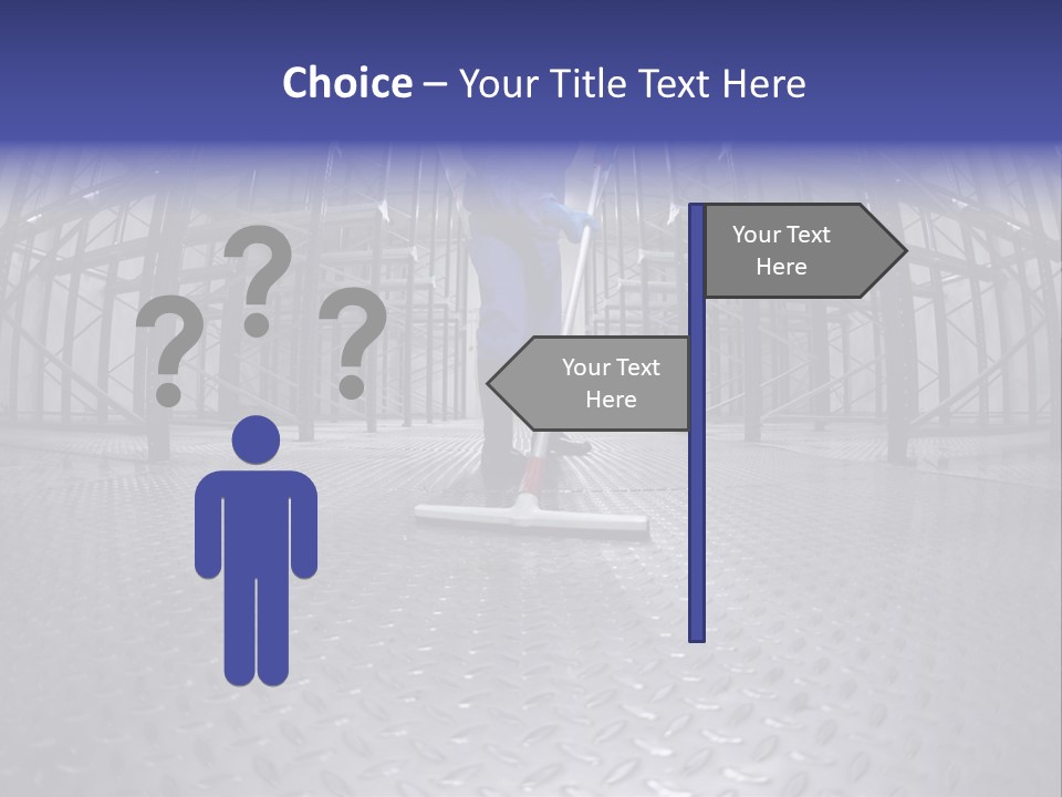 A Man In A Blue Coverall Is Cleaning The Floor With A Mop PowerPoint Template
