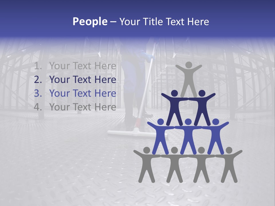 A Man In A Blue Coverall Is Cleaning The Floor With A Mop PowerPoint Template
