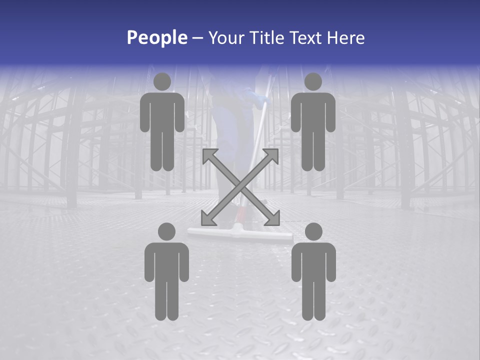 A Man In A Blue Coverall Is Cleaning The Floor With A Mop PowerPoint Template