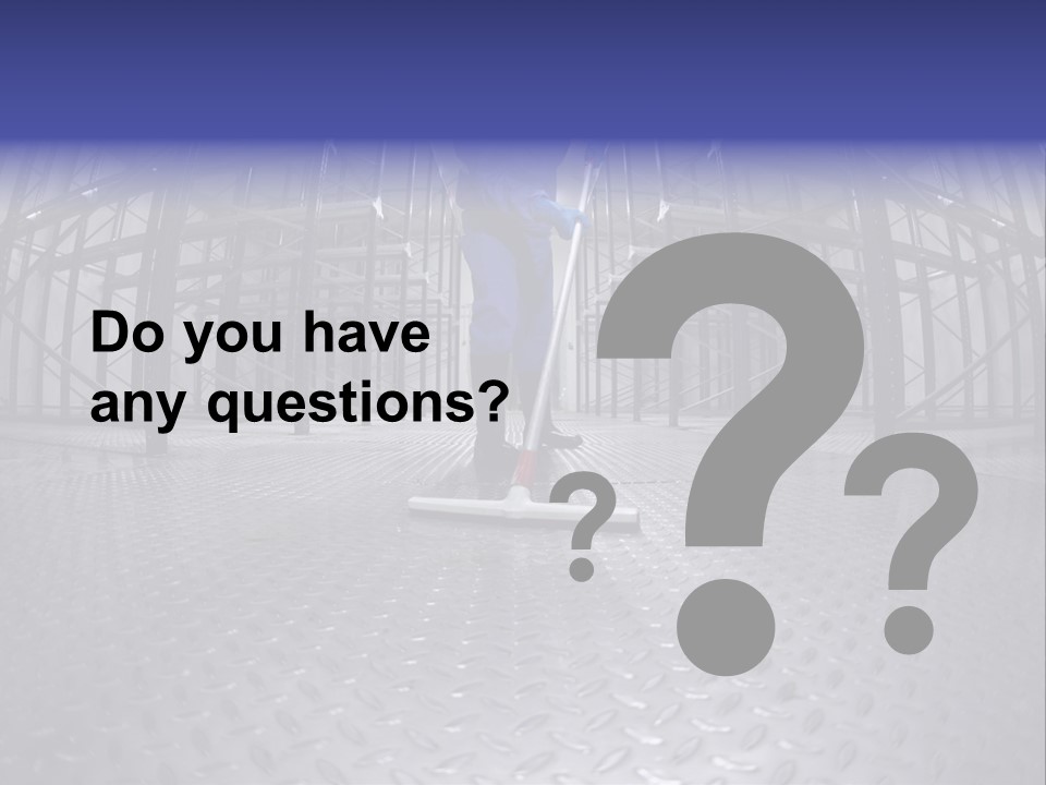 A Man In A Blue Coverall Is Cleaning The Floor With A Mop PowerPoint Template