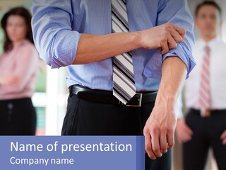 A Man In A Tie Is Holding His Hands Together PowerPoint Template