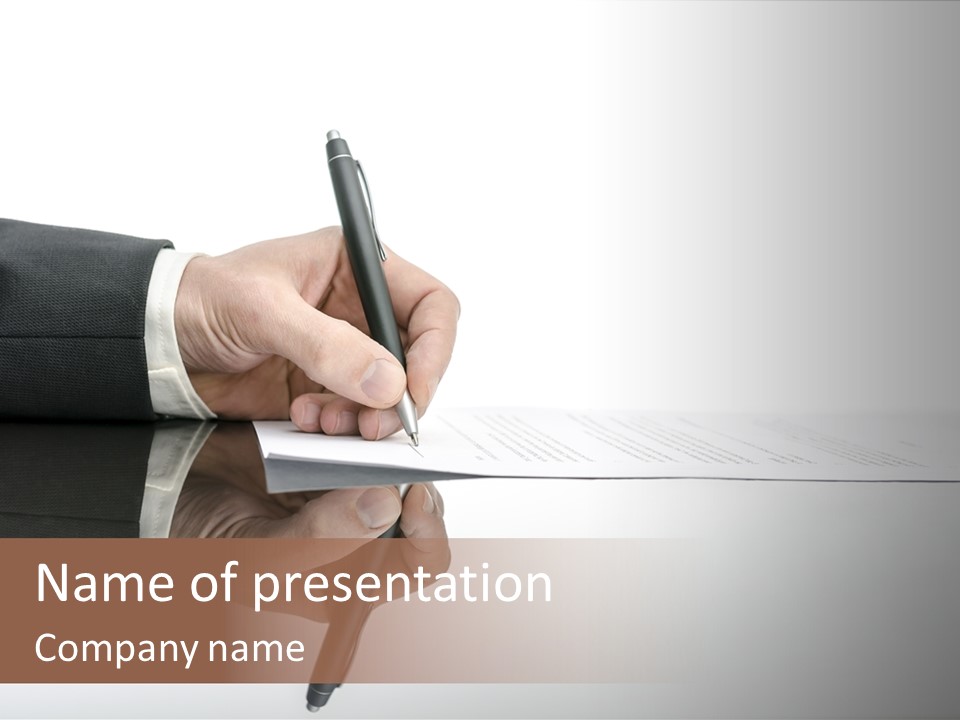 A Person Writing On A Piece Of Paper With A Pen PowerPoint Template