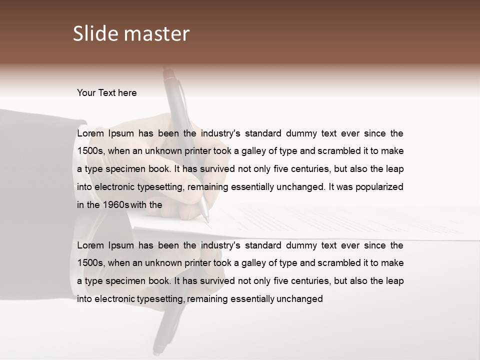 A Person Writing On A Piece Of Paper With A Pen PowerPoint Template