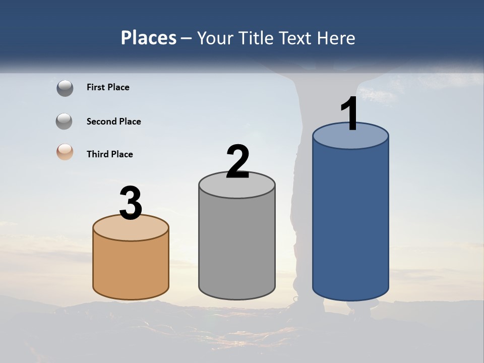 A Man Standing On Top Of A Mountain With His Arms Wide Open PowerPoint Template