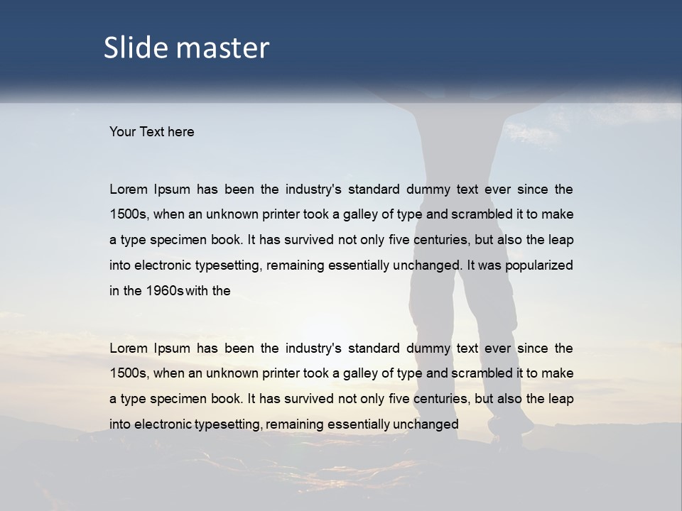 A Man Standing On Top Of A Mountain With His Arms Wide Open PowerPoint Template