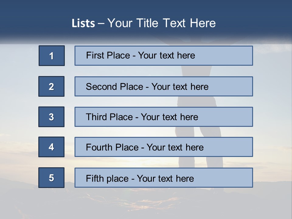 A Man Standing On Top Of A Mountain With His Arms Wide Open PowerPoint Template