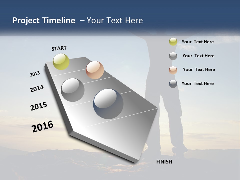 A Man Standing On Top Of A Mountain With His Arms Wide Open PowerPoint Template