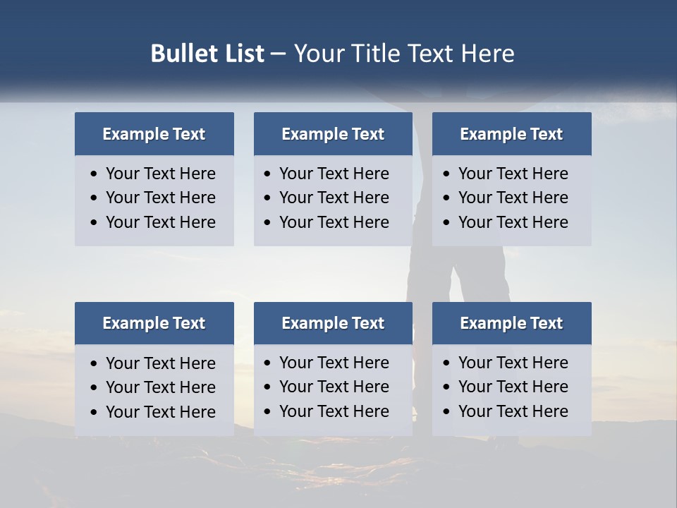 A Man Standing On Top Of A Mountain With His Arms Wide Open PowerPoint Template
