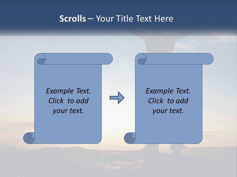 A Man Standing On Top Of A Mountain With His Arms Wide Open PowerPoint Template