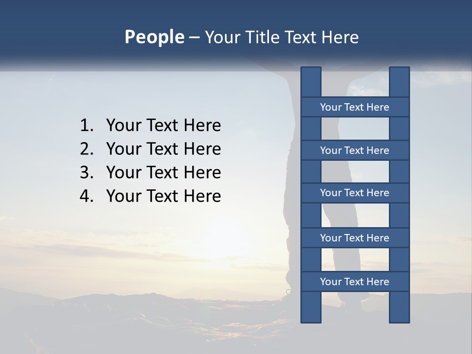 A Man Standing On Top Of A Mountain With His Arms Wide Open PowerPoint Template