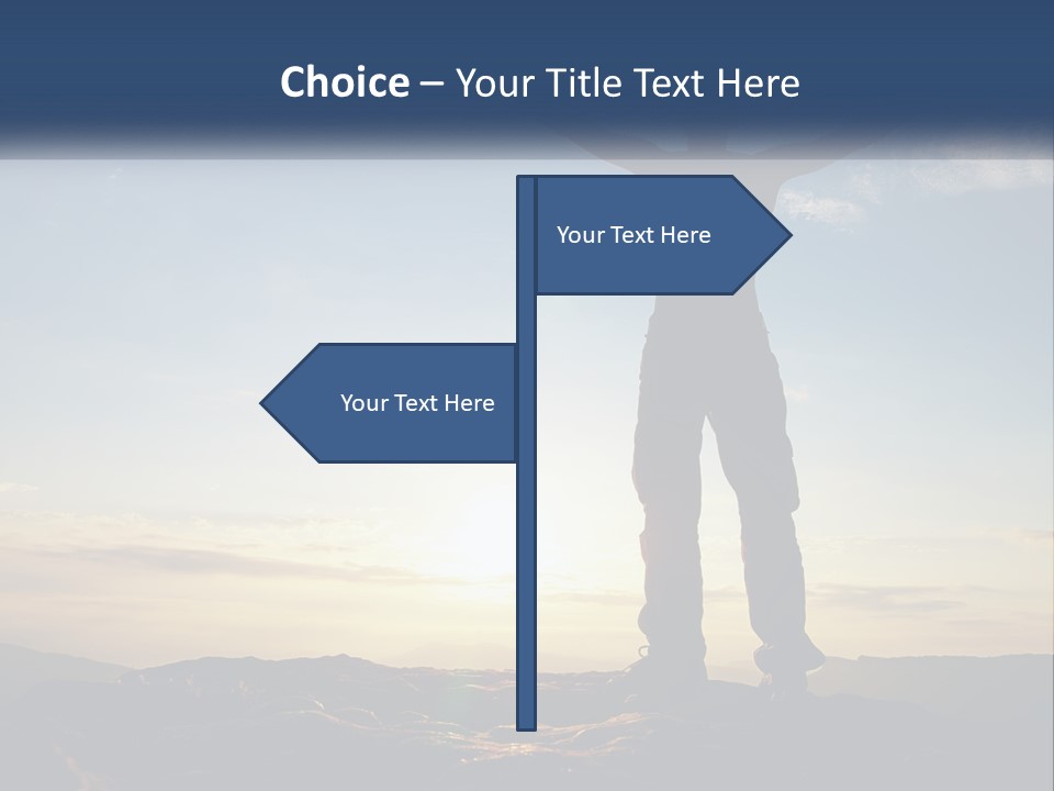 A Man Standing On Top Of A Mountain With His Arms Wide Open PowerPoint Template